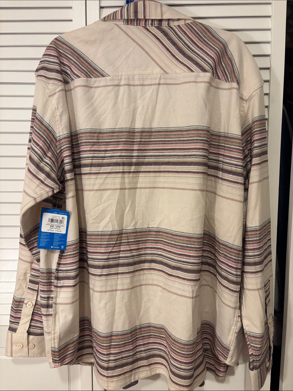 Columbia Striped Cream Shirt with Pink and Navy Accents - Picture 4 of 4